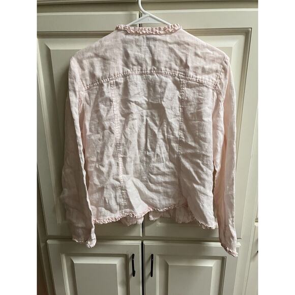 Chico's Cardigan Womens Size 1 Pink Linen Open Front Long Sleeve Solid - Picture 4 of 6